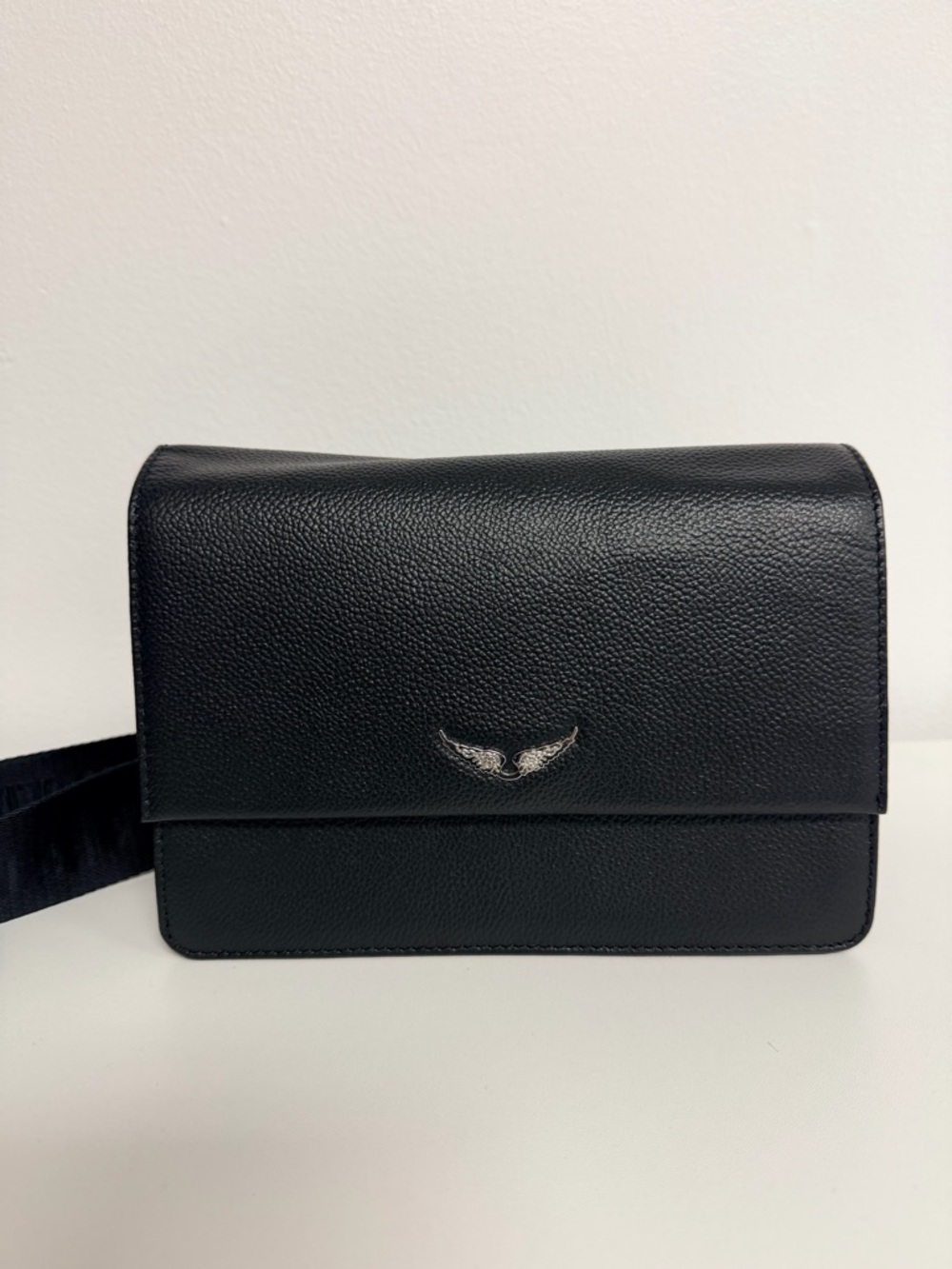 Zadig & Voltaire Black Grained Leather Lolita Wings Shoulder Bag